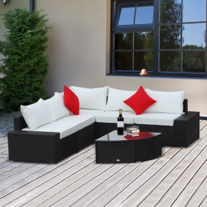 Outsunny 6 Piece Outdoor Wicker Furniture Set Patio Cushioned Rattan Sofa Chiars Table