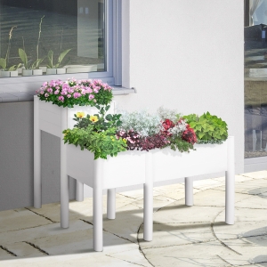 Outsunny 46'' x 34'' x 33'' Raised Garden Bed w/ Non-woven Fabric, Outdoor Wood Elevated Planter Box Kit, DIY Freestanding Plant Stand for Vegetables, Herb and Flowers