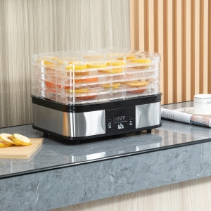 HOMCOM Food Dehydrator Machine with Adjustable Timer, Temperature Control, Digital Display, Food Dryer Machine for Snack, Fruit, Jerky, Meat, Herbs, Dog Treats, 245W, BPA Free