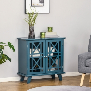 HOMCOM Storage Cabinet with Fretwork Doors and Shelf, Modern Freestanding Sideboard, Serving Buffet for Dining Living Room, Blue