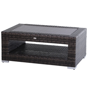 Outsunny Wicker Rattan Outdoor Coffee Table w/ Weather Fighting Material & 2 Shelves