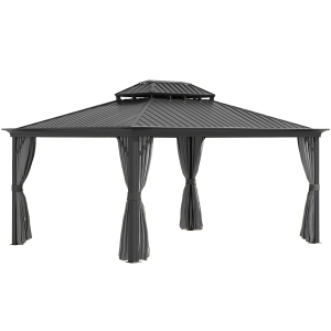 Outsunny 16' x 12' Backyard Garden Outdoor Canopy w/ Netting Sidewalls & Curtains, Grey