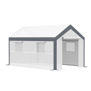 Outsunny 12' L x 7' W x 7' H Outdoor Walk-In Tunnel Greenhouse Garden Warm Hot House with Roll Up Windows, Zippered Door, & Weather Cover