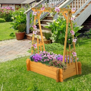 Outsunny 43" x 26" x 47'' Raised Garden Bed with Arbor Arch Trellis for Various Climbing Plant, Outdoor Garden Box for Vegetables, Herbs, Flowers