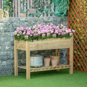 Outsunny 45" x 22" x 33" Raised Garden Bed with Legs and Storage Shelf, Elevated Wooden Planter Box, Gardening Standing Growing Bed for Backyard, Patio, Balcony