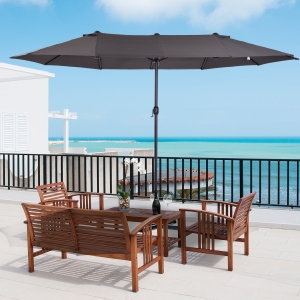 Outsunny 15' Double-Sided Patio Umbrella Parasol Sun Shelter Canopy Shade Grey