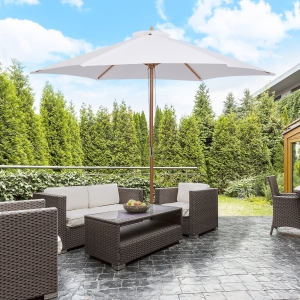 Outsunny ?9' x 8'H Market Outdoor Patio Sun Umbrella Sunshade Garden Parasol, Beige
