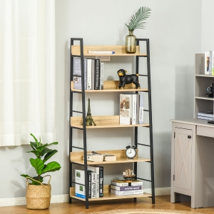 HOMCOM Wood Bookcase 5-Tier Wide Bookshelf Shelving Storage Furniture Home (Oak/Black)