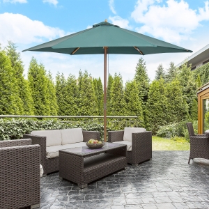 Outsunny Patio Wooden Market Beach Umbrella Outdoor Sun Shade Garden Café Yard
