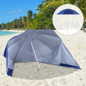Outsunny 7.5ft 2-in-1 Umbrella Shelter Beach Sport Umbrella with Silver Coated UV50 Protection, Blue