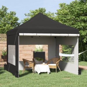 Outsunny 10' x 10' Pop Up Canopy Tent Folding Instant Shelter Gazebo with Sidewalls, 4 Windows, 4 Sand Weights Bags and Carrying Bag, Black