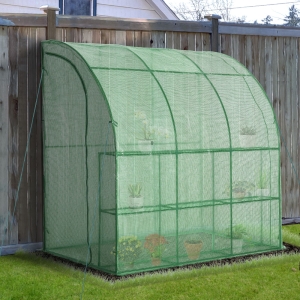 Outsunny 7' x 4' x 7' Outdoor Walk-In Lean-to Tunnel Gardening Greenhouse with Roll-Up Door, UV-Resistant Cover & Compact Design