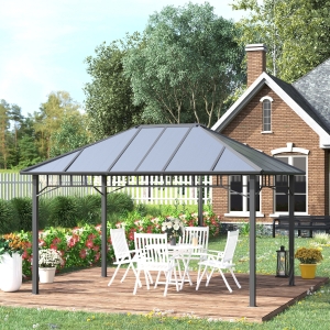 Outsunny 13' x 10' Hardtop Polycarbonate Gazebo Canopy Aluminum Frame Pergola for Gardens, Patios, Lawns, Grey