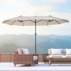 Outsunny 15ft Double-Sided Patio Umbrella Parasol Sun Shelter Canopy Shade UV Protection w/ Hand Crank