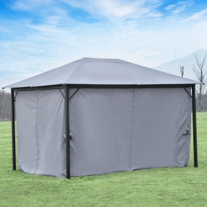Outsunny 13' x 10' Gazebo Canopy Party Tent Shelter with Steel Frame Curtains Netting Sidewalls Light Grey