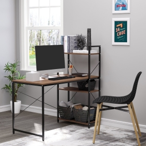 HOMCOM Study Desk with 4 Tier Bookshelf Computer Workstation Laptop Gaming Station with Open Shelves Home Office Furniture Walnut