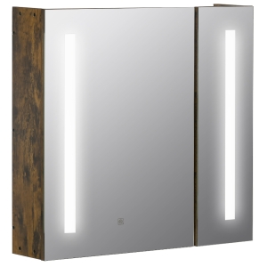 kleankin 27.5" x 25.5" LED Lighted Medicine Cabinet with Mirror, Wall Mounted Dimmable Bathroom Cabinet with 3-Tier Storage Shelves, Smart Touch, USB Charge, Rustic Brown