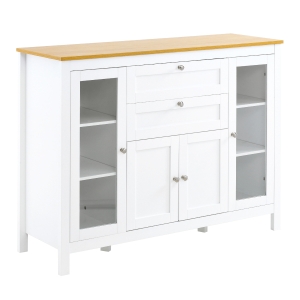 HOMCOM 47" Modern Buffet Cabinet, Storage Sideboard with Glass Door Cabinets, Pull-Out Drawers and Adjustable Shelving for Kitchen or Living Room, Oak / White