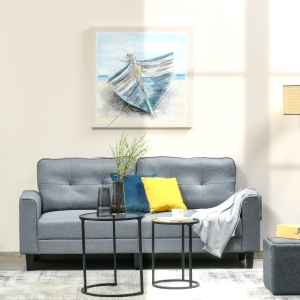 HOMCOM Hand-Painted Canvas Wall Art, Painting Artwork Blue Boat in the Beach for Living Room Bedroom Decor, 35.5" x 35.5"
