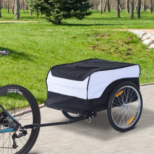 HOMCOM Bike CargoTrailer Bicycle Luggage Carrier Cart Foldable with Cover White Black