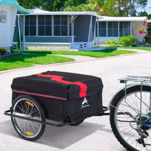 Aosom Folding Bicycle Cargo Trailer Cart Carrier Garden Use w/ Quick Release, Cover, Black/Red