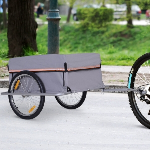 PawHut Cargo Bike Trailer Bicycle Transport Cart Carrier with Reflectors and Removable Cover 20" Wheel Grey
