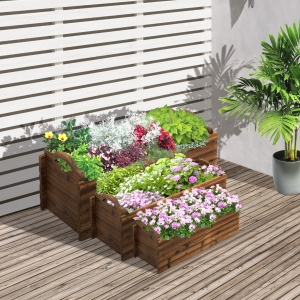 Outsunny 3 Pieces Wooden Rectangular Garden Flower Bed Planter Box W/ Handle