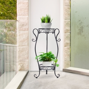 Outsunny 2 Shelf Flower Pot Stand 2-Tier Freestanding Plant Display Rack Indoor Outdoor Metal