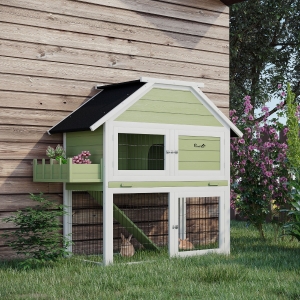 PawHut 48.5" Wooden Rabbit Hutch Pet Playpen Bunny House Enclosure with Plant Box, Slide-out Tray, Ramp, for Rabbits and Small Animals, Green