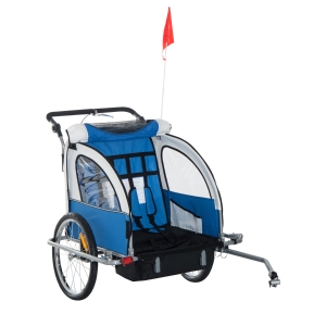 Aosom Elite 360 Swivel Double Child Two-Wheel Bicycle Cargo Trailer With 2 Security Harnesses, Blue