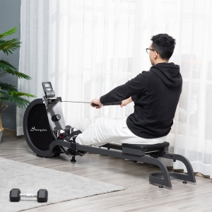 Soozier Rowing Machine with 16 Level Adjustable Resistances Magnetic Foldable Rower with 2 Aluminum Slide Rails, Digital Monitor, for Home Use, Gym, Office