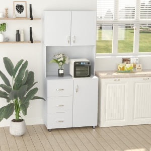 HOMCOM Freestanding Kitchen Buffet with Hutch Storage Organizer with 2 Door Cabinets, 3 Drawers and Open Countertop, Adjustable Shelf for Dining Room Pantry, White
