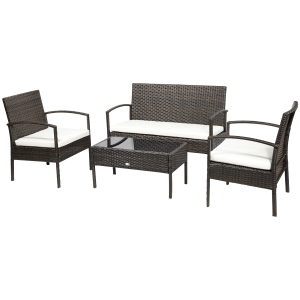 Outsunny 4 Piece Outdoor Patio Armchair and Loveseat Conversation Set - Brown