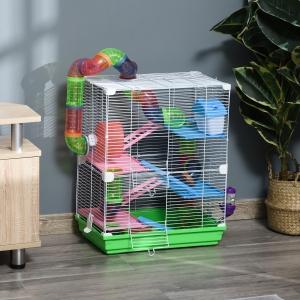 PawHut 5 Tiers Hamster Cage Portable Animal Travel Carrier w/ Exercise Wheels Tube