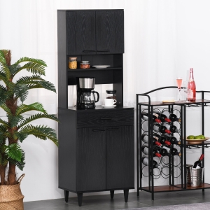 HOMCOM Modern Kitchen Buffet with Hutch Wooden Storage Cupboard with Microwave Counter 2 Cabinet and Drawer for Dining Room Living Room Black