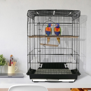 PawHut 22" Parrot Bird Cage Open Play Top Feeding Bowl Perch Black