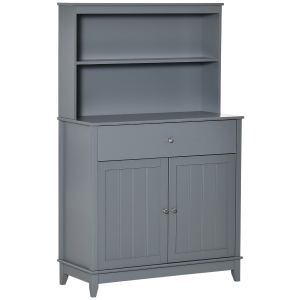 HOMCOM Modern 58" Kitchen Buffet with Hutch, Microwave Cabinet with Drawer and Storage Cupboard, Pantry for Dining Room, Grey