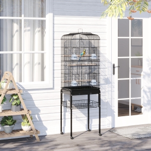 PawHut 63" Rolling Bird Cage Macaw Cockatoo House Parrot Play Top Finch Pet Supply with Wheels Black