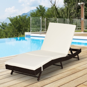 Outsunny Adjustable Patio Pool Wicker Chaise Lounge Rattan Furniture w/ Cushion
