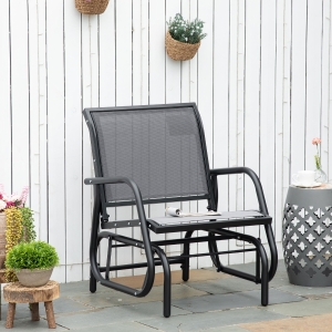 Outsunny Outdoor Glider Swing Chair with Breathable Mesh Seat and Backrest, Steel Frame, Curved Rocking Arms, Light Grey