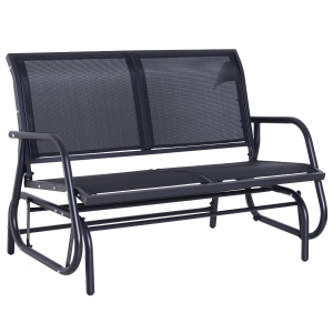 Outsunny Sling Fabric Outdoor Double Glider Rocking Chair Bench - Dark Grey