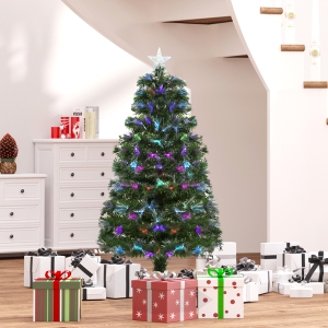HOMCOM 4ft Pre-Lit Optic Fiber Xmas Tree Artificial Spruce Tree Top Star