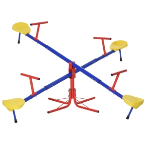 Outsunny Teeter Totter 4 Seat Outdoor Seesaw for Backyard Multiple Kids Playground Equipment Active Play 3-8 Years Old