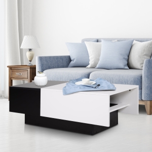HOMCOM Modern Rectangular Wooden Coffee Table with Slide Top Trunk Storage, Black and White