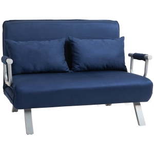 HOMCOM Convertible Sofa Bed Sleeper Chair, 5 Position Adjustable Backrest, Armchair Sleeper with Pillows, Leisure Chaise Lounge Couch, Blue