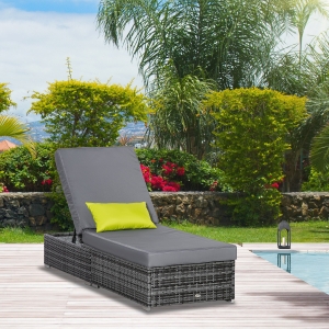 Outsunny Rattan Chaise Lounge Outdoor Sun Lounger Patio Wicker Bed Garden Adjustable Recliner Sofa Patio Furniture, Grey