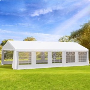 Outsunny 33'x20' Heavy Duty Steel Carport Garage Wedding Party Event Tent Shelter Gazebo Outdoor w/ Sidewalls Canopy Pavilion White