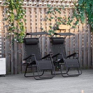 Outsunny 2 piece Zero Gravity Chair Adjustable Patio Lounge Chair Reclining Seat W/ Cup Holder & Canopy Shade