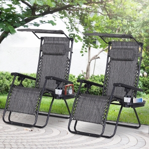 Outsunny Zero Gravity Chair Adjustable Reclining Seat W/ Cup Holder & Canopy Shade Dark Grey