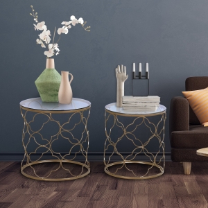 HOMCOM Set of 2 Nesting Table Coffee End Table Set Modern for Living room Furniture Decor Gold